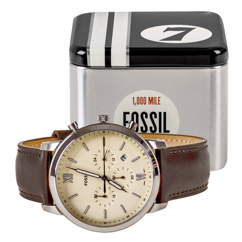 Fossil FS5380 Neutra Chronograph Men’s Watch – White Dial & Brown Leather Strap