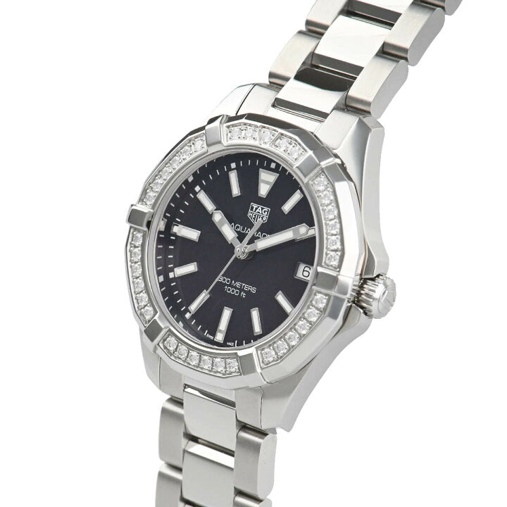 Tag Heuer Aquaracer Quartz Diamonds Black Dial Silver Steel Strap Watch for Women - WAY131P.BA0748