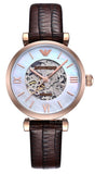 Emporio Armani AR1993 Meccanico Automatic Women's Watch – Skeleton Mother of Pearl Dial & Brown Leather Strap