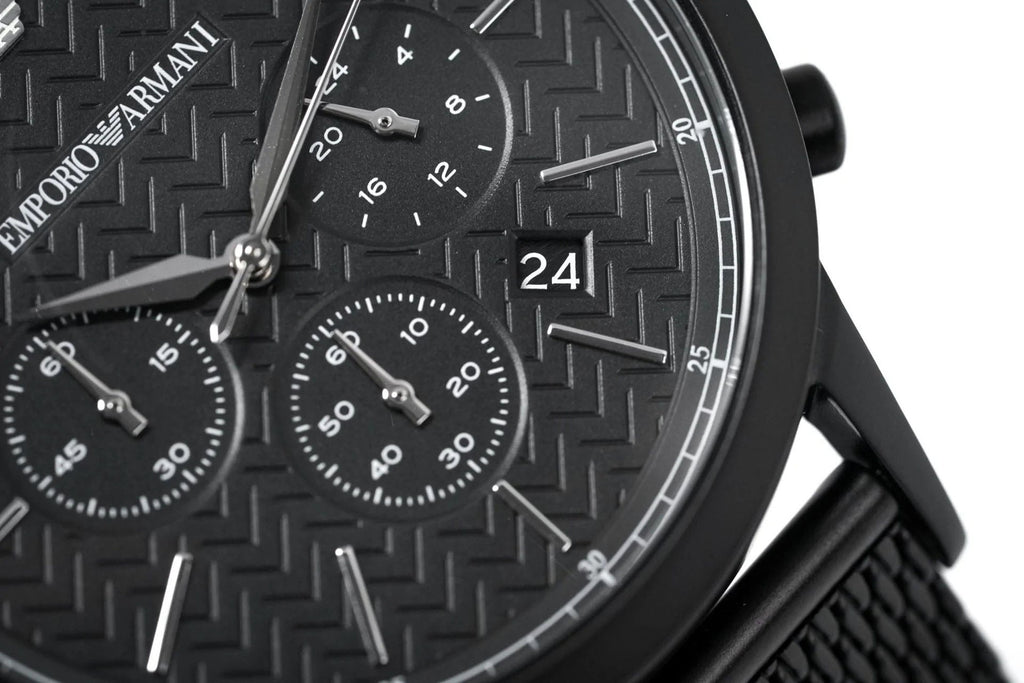 Emporio Armani Renato Chronograph Black Dial Black Mesh Bracelet Watch For Men - AR2498