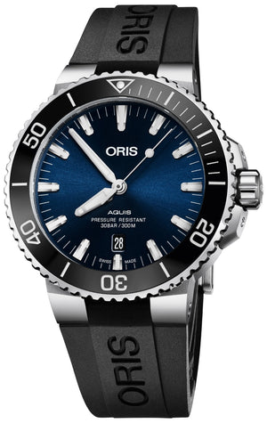 Oris Aquis Date Blue Dial Black Rubber Strap Watch for Men - 0173377304152-0742464EB