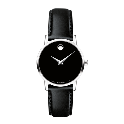Movado Museum Black Dial Black Leather Strap Watch For Men - 2100002