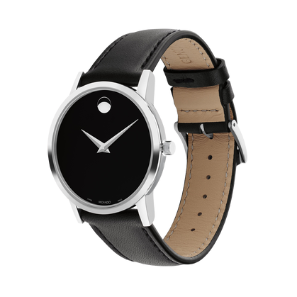 Movado Museum Black Dial Black Leather Strap Watch For Men - 2100002