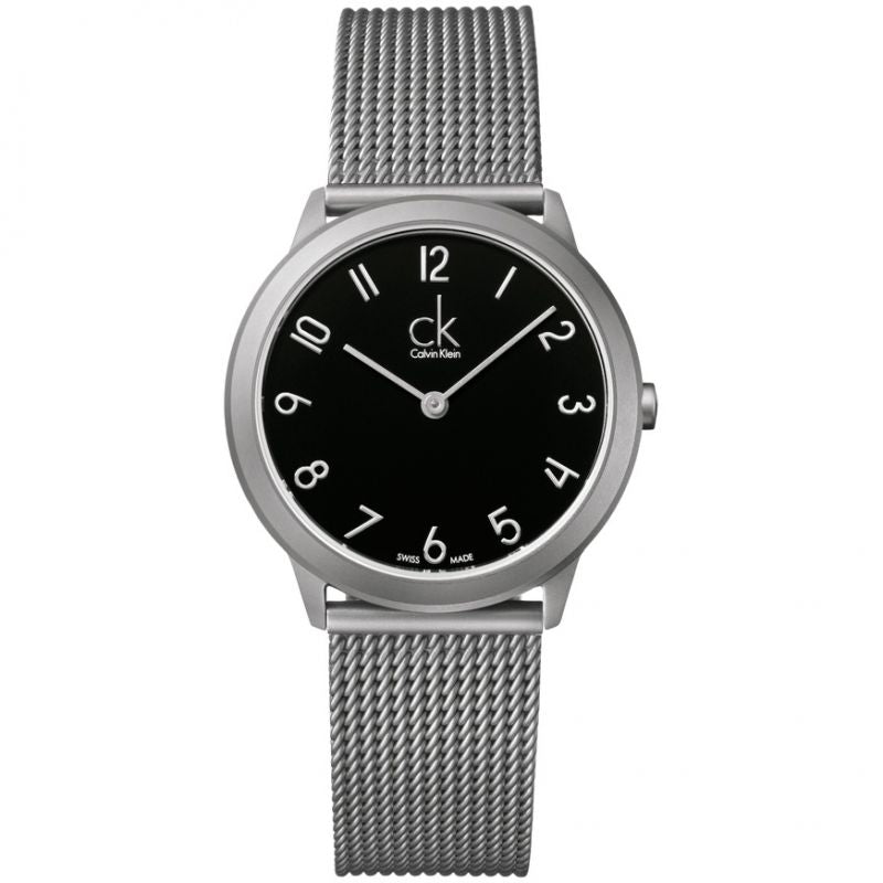 Calvin Klein Minimal Black Dial Silver Mesh Bracelet Watch for Women - K3M52151