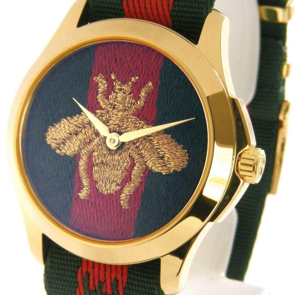 Gucci Le Marche des Merveilles Green & Red Dial Green & Red NATO Strap Unisex Watch - YA126487