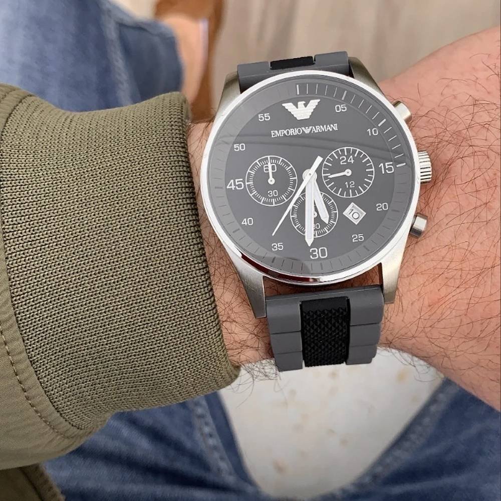 Emporio Armani Sportivo Black Dial Two Tone Ceramic Bracelet Watch For Men - AR5866