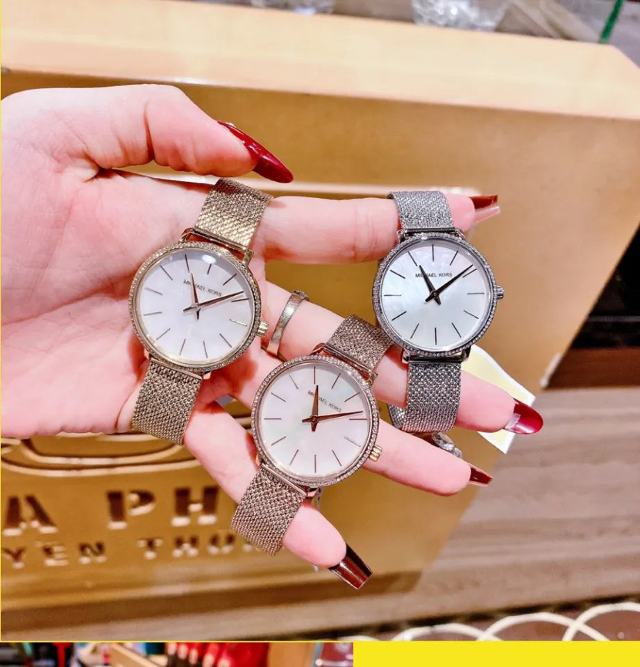 Michael Kors Pyper Quartz Mother of Pearl White Dial Rose Gold Mesh Strap Watch For Women - MK4588