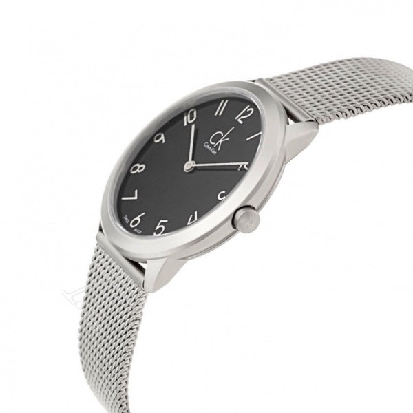 Calvin Klein Minimal Black Dial Silver Mesh Bracelet Watch for Men - K3M51151