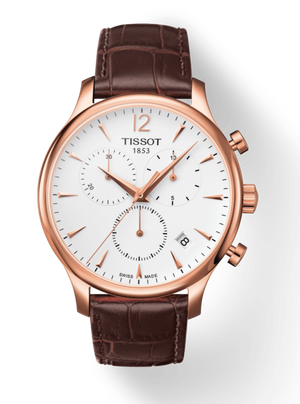 Tissot T Classic Tradition Chronograph White Dial Brown Leather Strap Watch For Men - T063.617.36.037.00