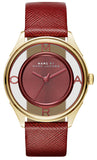 Marc Jacobs MBM1377 Tether Quartz Women's Watch – Transparent Red Dial & Red Leather Strap