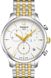 Tissot T063.617.22.037.00 T-Classic Tradition Chronograph Men's Watch – White Dial & Two-Tone Steel Bracelet