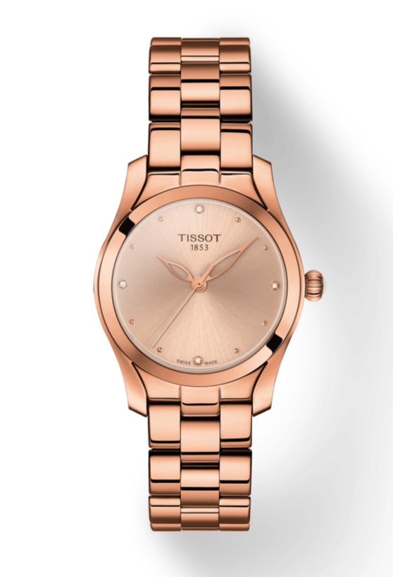 Tissot T Wave Rose Gold Dial Rose Gold Steel Strap Watch For Women - T112.210.33.456.00