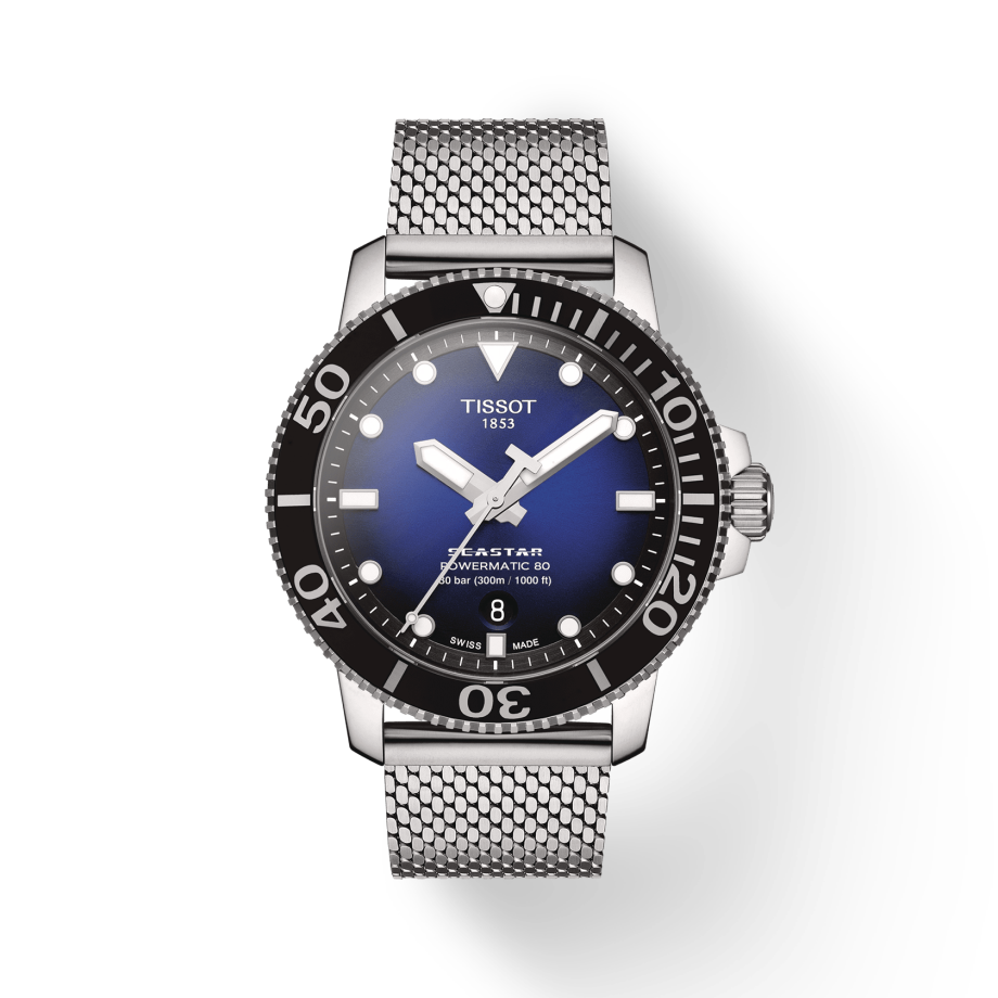 Tissot Seastar 1000 Powermatic 80 Blue Dial SIlver Mesh Bracelet Watch For Men - T120.407.11.041.02