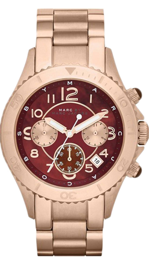 Marc Jacobs Rock Chronograph Mother of Pearl Red Dial Rose Gold Steel Strap Unisex Watch - MBM3251