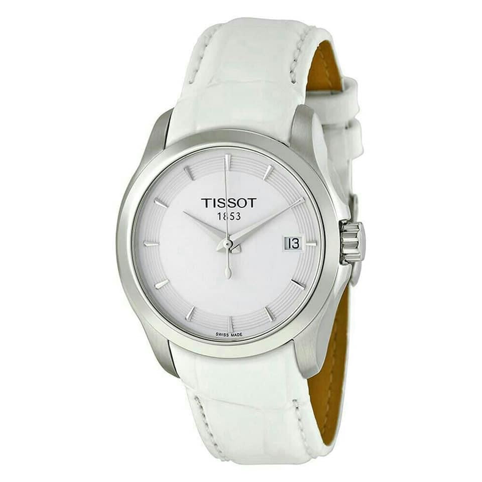 Tissot Couturier Lady Silver Dial White Leather Strap Watch For Women - T035.210.16.011.00