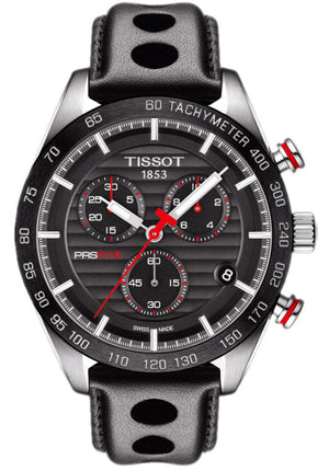 Tissot PRS 516 Chronograph Black Dial Black Leather Strap Watch For Men - T100.417.16.051.00