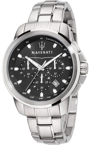 Maserati Successo Chronograph Black Dial Silver Steel Strap Watch For Men - R8873621001
