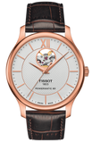 Tissot T063.907.36.038.00 Tradition Powermatic 80 Open Heart Automatic Men's Watch – Silver Dial & Brown Leather Strap