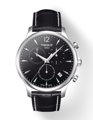 Tissot T Classic Tradition Chronograph Black Dial Black Leather Strap Watch For Men - T063.617.16.057.00