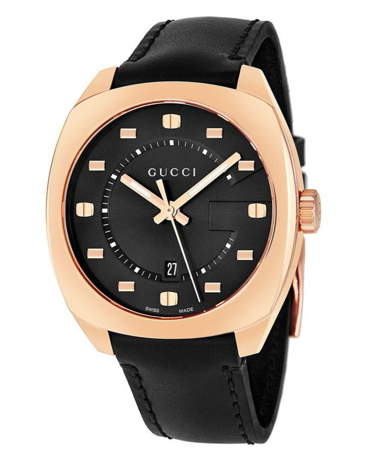 Gucci GG2570 Quartz Black Dial Black Leather Strap Watch For Men - YA142309