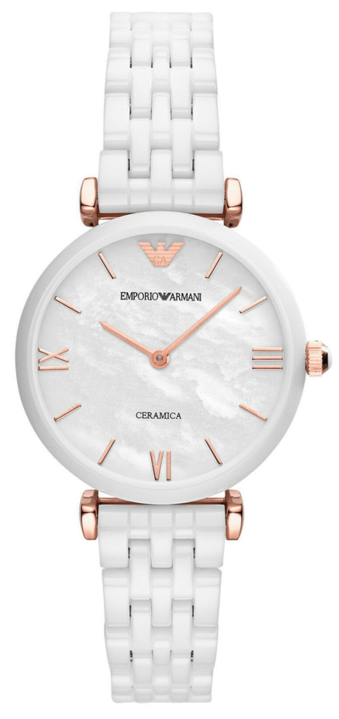 Emporio Armani Ceramica Mother of Pearl Dial White Ceramic Strap Watch For Women - AR1486