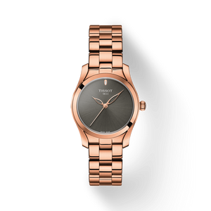 Tissot T Wave Anthracite Dial Rose Gold Steel Strap Watch For Women - T112.210.33.061.00