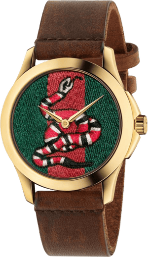 Gucci Le Marche Des Merveilles Green and Red Dial Brown Leather Strap Unisex Watch - YA1264012