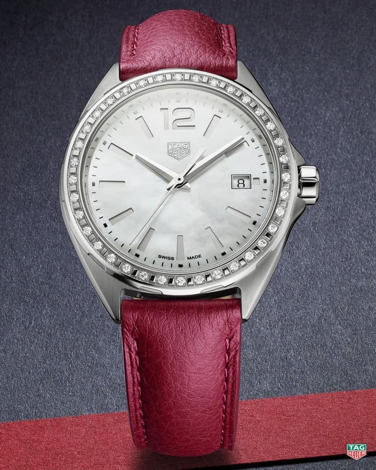 Tag Heuer Formula 1 Quartz Mother of Pearl Dial Red Leather Strap Watch for Women - WBJ131A.FC8253