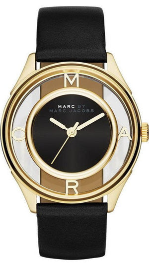Marc Jacobs Tether Black Dial Black Leather Strap Watch for Women - MBM1376