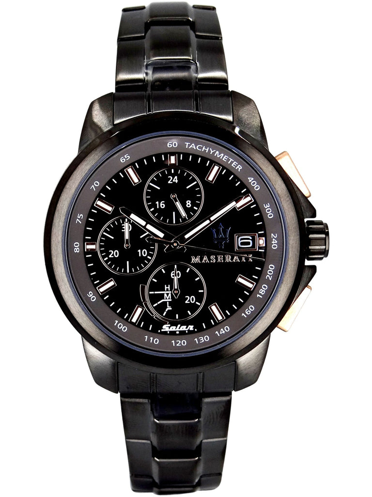 Maserati Successo Solar Black Dial Grey Steel Strap Watch For Men - R8873645001