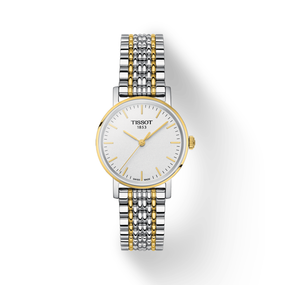 Tissot T Classic Everytime Small White Dial Two Tone Mesh Bracelet Watch For Women - T109.210.22.031.00