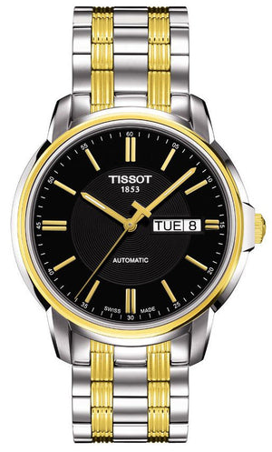 Tissot Automatics III Day Date Black Dial Two Tone Steel Strap Watch For Men - T065.430.22.051.00