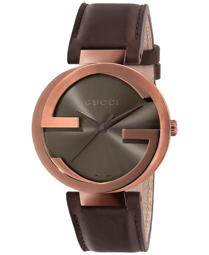 Gucci Interlocking Iconic Brown Dial Brown Leather Strap Watch For Women - YA133207