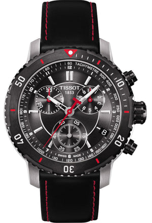 Tissot T Sport PRS 200 Chronograph Grey Dial Black Leather Strap Watch For Men - T067.417.26.051.00