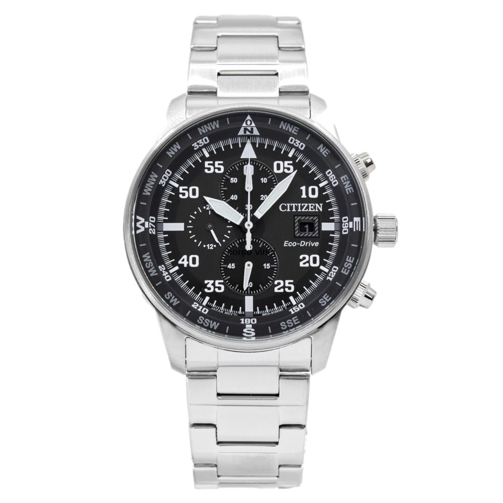 Citizen Eco Drive Chronograph Black Dial Silver Steel Strap Watch For Men - CA0690-88E