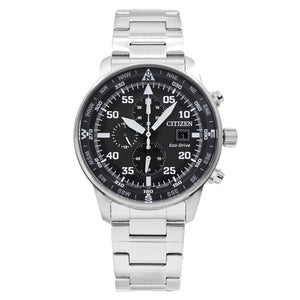 Citizen Eco Drive Chronograph Black Dial Silver Steel Strap Watch For Men - CA0690-88E