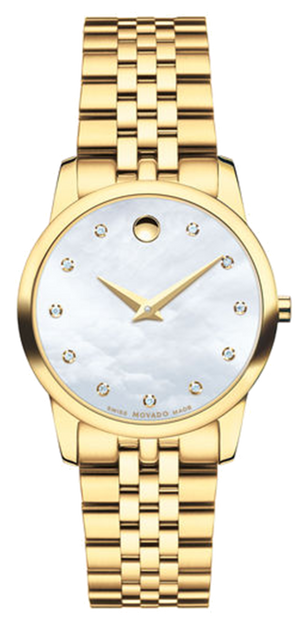 Movado Museum Classic Diamonds Mother of Pearl Dial Gold Steel Strap Watch For Women - 0606998