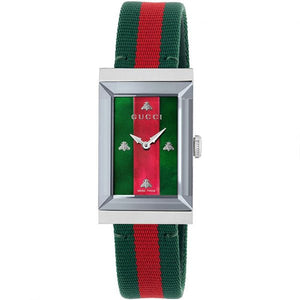 Gucci G-Frame Mother of Pearl Dial Two Tone Nylon Strap Watch For Women - YA147404