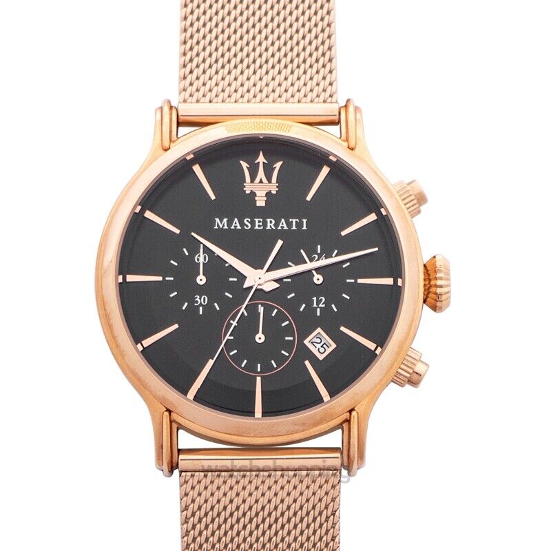 Maserati Epoca Black Dial Gold Mesh Bracelet Watch For Men - R8873618005