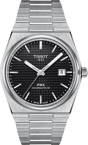Tissot PRX Powermatic 80 Black Dial Silver Steel Strap Watch For Men - T137.407.11.051.00