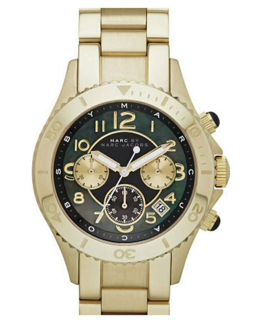 Marc Jacobs Rock Chronograph Black Dial Gold Steel Strap Watch for Women - MBM3253