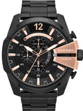 Diesel Mega Chief Chronograph Black Dial Black Steel Strap Watch For Men - DZ4309