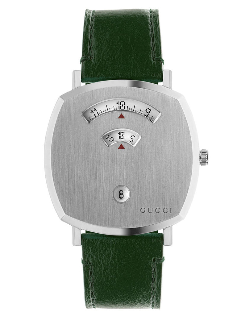 Gucci Grip Silver Dial Green Leather Strap Unisex Watch - YA157412