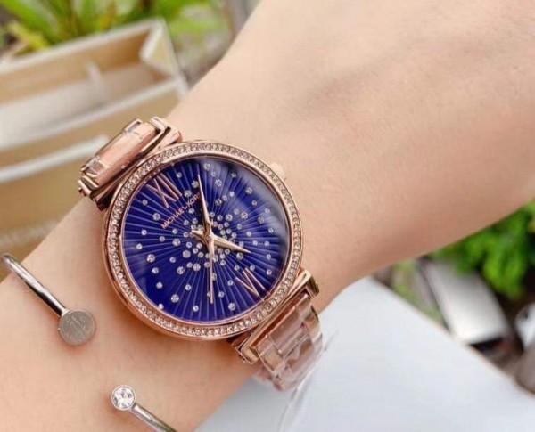 Michael Kors Darci Blue Dial Rose Gold Steel Strap Watch for Women - MK3728