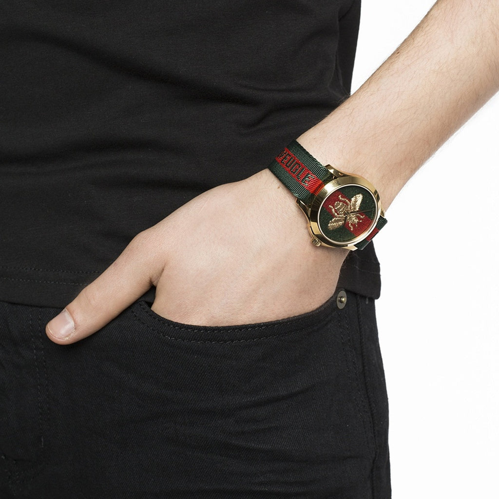 Gucci Le Marche des Merveilles Green & Red Dial Green & Red NATO Strap Unisex Watch - YA126487