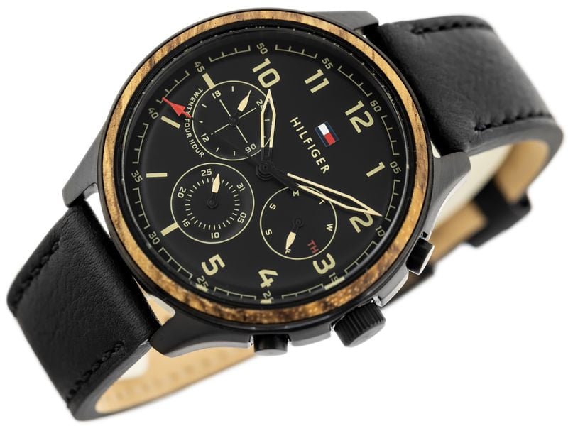 Tommy Hilfiger Asher Chronograph Black Dial Black Leather Strap Watch For Men - 1791854