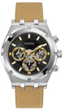 Guess GW0262G1 Continental Multifunction Quartz Men's Watch – Black Dial & Brown Leather Strap