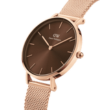 Daniel Wellington Petite Amber Brown Dial Rose Gold Mesh Strap Watch for Women - DW00100478