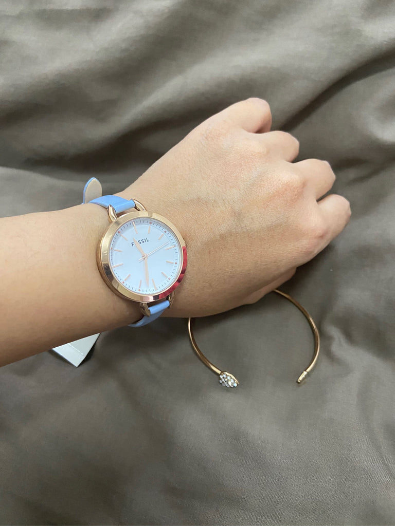 Fossil Classic White Dial Blue Leather Strap Watch for Women - BQ3327