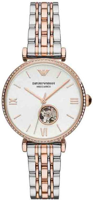 Emporio Armani Gianni T-Bar Analog White Dial Two Tone Steel Strap Watch For Women - AR60019